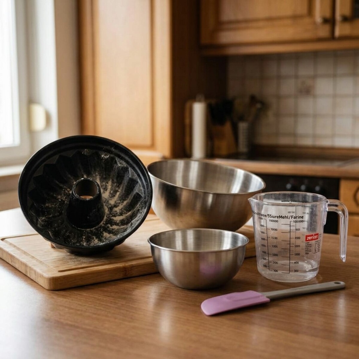 Set pâtisserie avec moule à kouglof, 2 bols à mixer, verre mesureur et spatule Zenker
