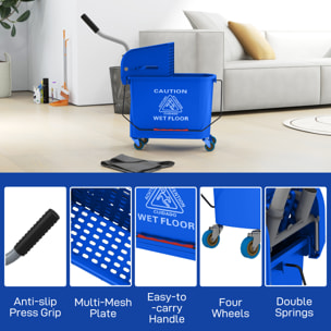 Cubo de Fregona con Ruedas, 20 L, Cubo de Fregar con Sistema de Escurridor y Asa de Transporte, para Doméstico y Comercial, Azul
