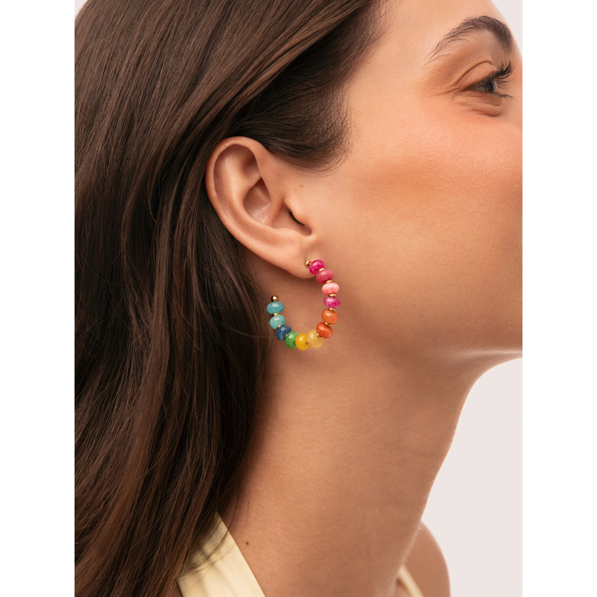 Orecchini Cerchio Color Stones Acciao Placcato Oro