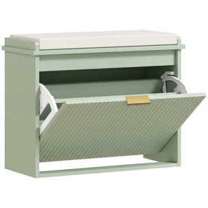 Banc meuble à chaussures design 2 en 1 - porte, séparateur réglable amovible - vert doré