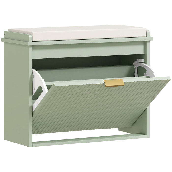 Banc meuble à chaussures design 2 en 1 - porte, séparateur réglable amovible - vert doré