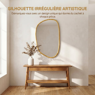 Miroir mural design organique - 90 x 60 cm - effet bois clair naturel