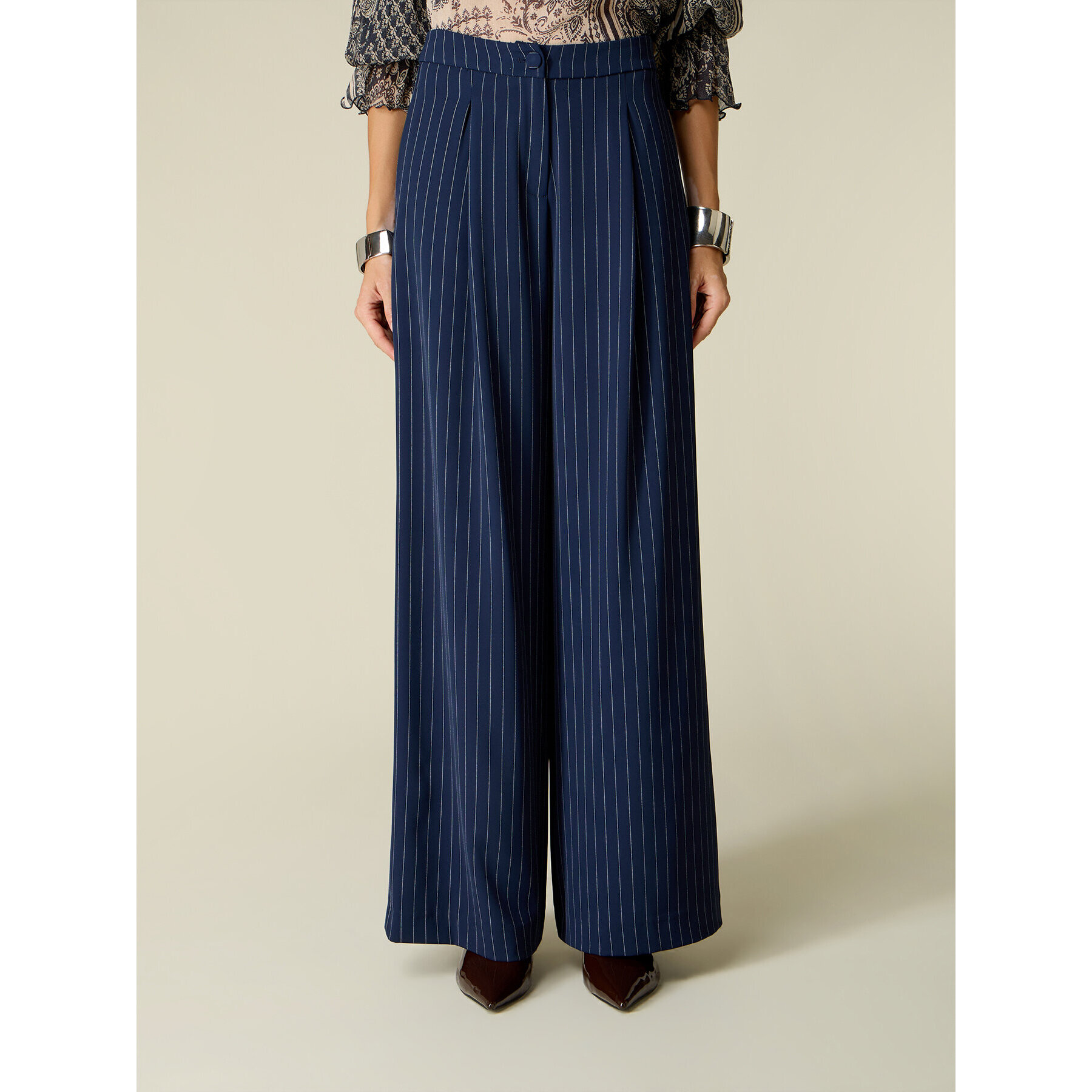 Oltre - Pantaloni palazzo gessati - Blu