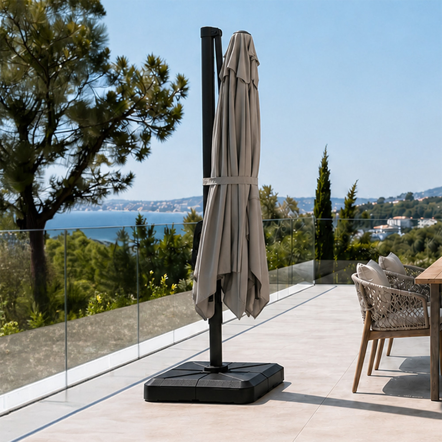 Parasol rectangulaire 2x3m déporté rotatif gris OTA