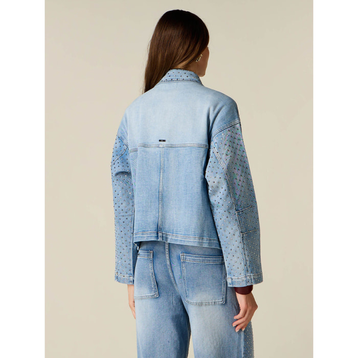 Oltre - Giacca in denim con cristalli - Azzurro