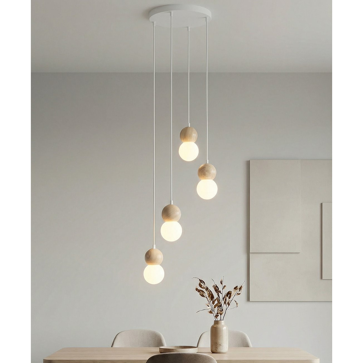 Lampada a sospensione LOOP in acciaio bianco opaco e legno