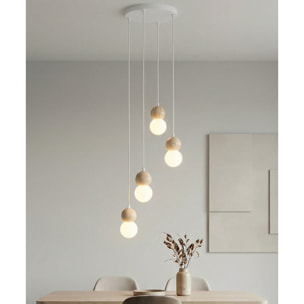 Lampada a sospensione LOOP in acciaio bianco opaco e legno