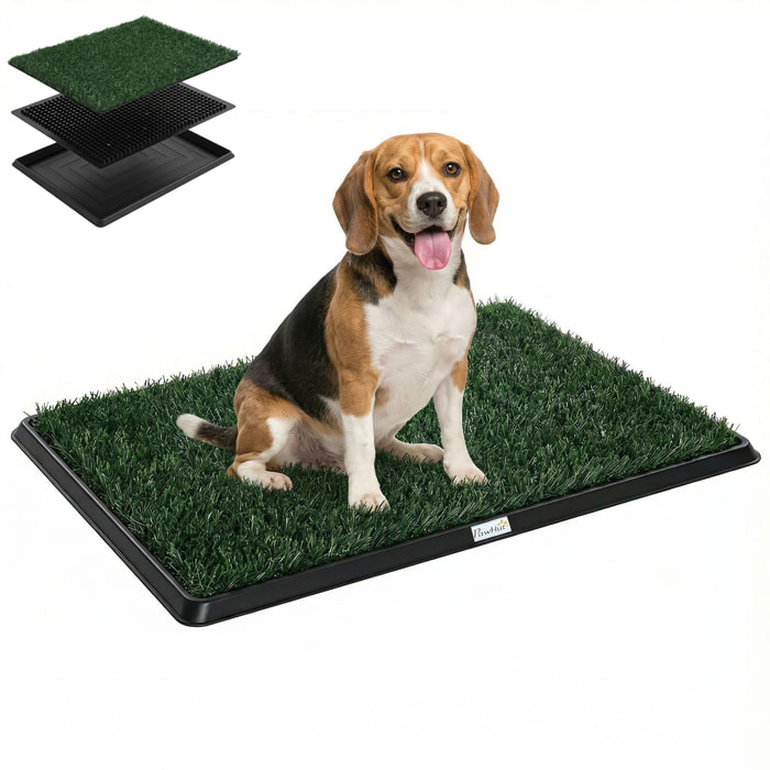 Inodoro para Perros con Césped Artificial, 76x50,5 cm, Bandeja Sanitaria para Perros para Entrenamiento, con Rejilla de Drenaje, Diseño de 3 Capas y Fácil de Limpiar, Interior y Exterior, Verde