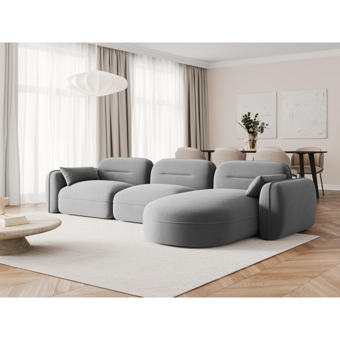 Canapé d'angle droit modulable "Sydney" 4 places en velours gris clair