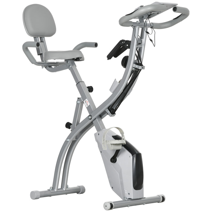 Vélo d'appartement pliant 8 niveaux de résistance magnétique dossier selle réglable poignées ergonomiques écran LCD multifonction suspensions support tablette acier gris