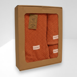 SET 3 PEZZI ASCIUGAMANI SPUGNA TINTA UNITA ZUCCA