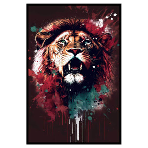 Affiche encadrée lion rugissant art contemporain Affiche + cadre en métal - Noir