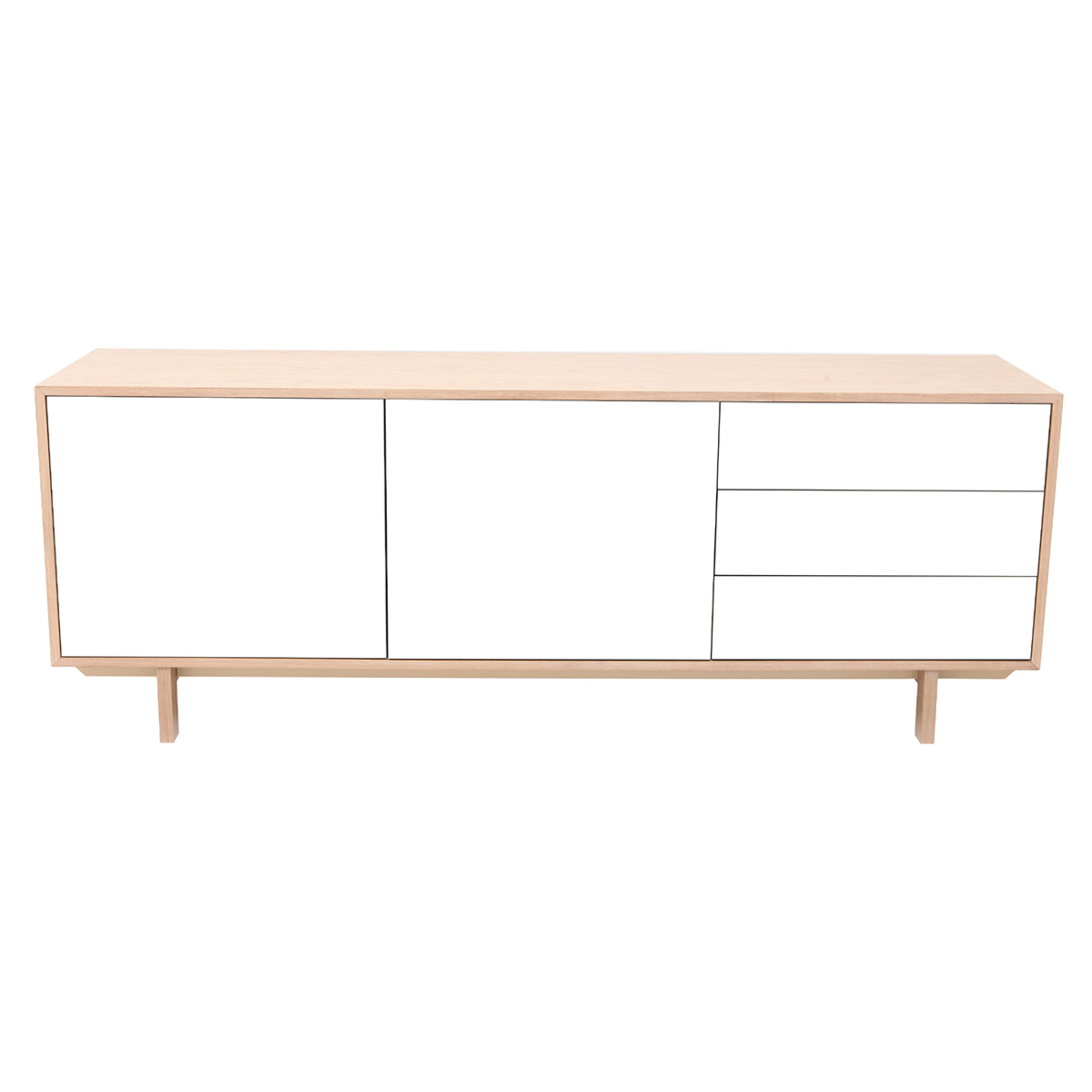 Buffet scandinave bois et blanc 2 portes 3 tiroirs L195 cm SID