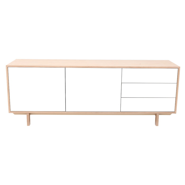 Buffet scandinave bois et blanc 2 portes 3 tiroirs L195 cm SID