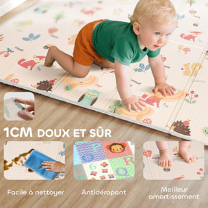 Tapis de jeu bébé pliable réversible motif animaux forêt et chiffres lettres 180 x 150 x 1 cm