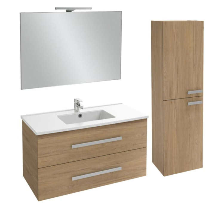 Meuble vasque Ola Up chêne + colonne + miroir et spots