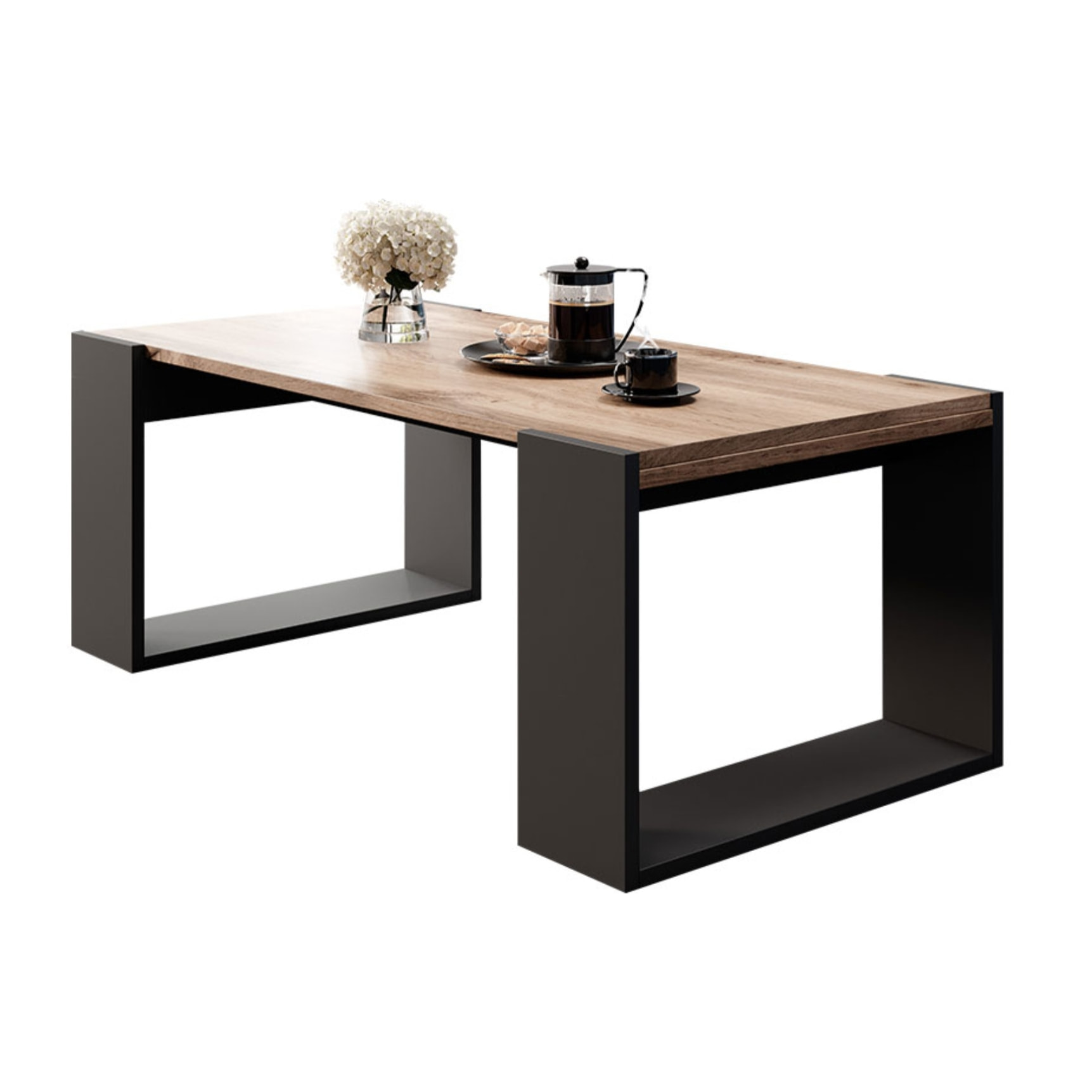 Willow - table basse - effet bois et gris - 120 cm - style industriel - Bois / Gris