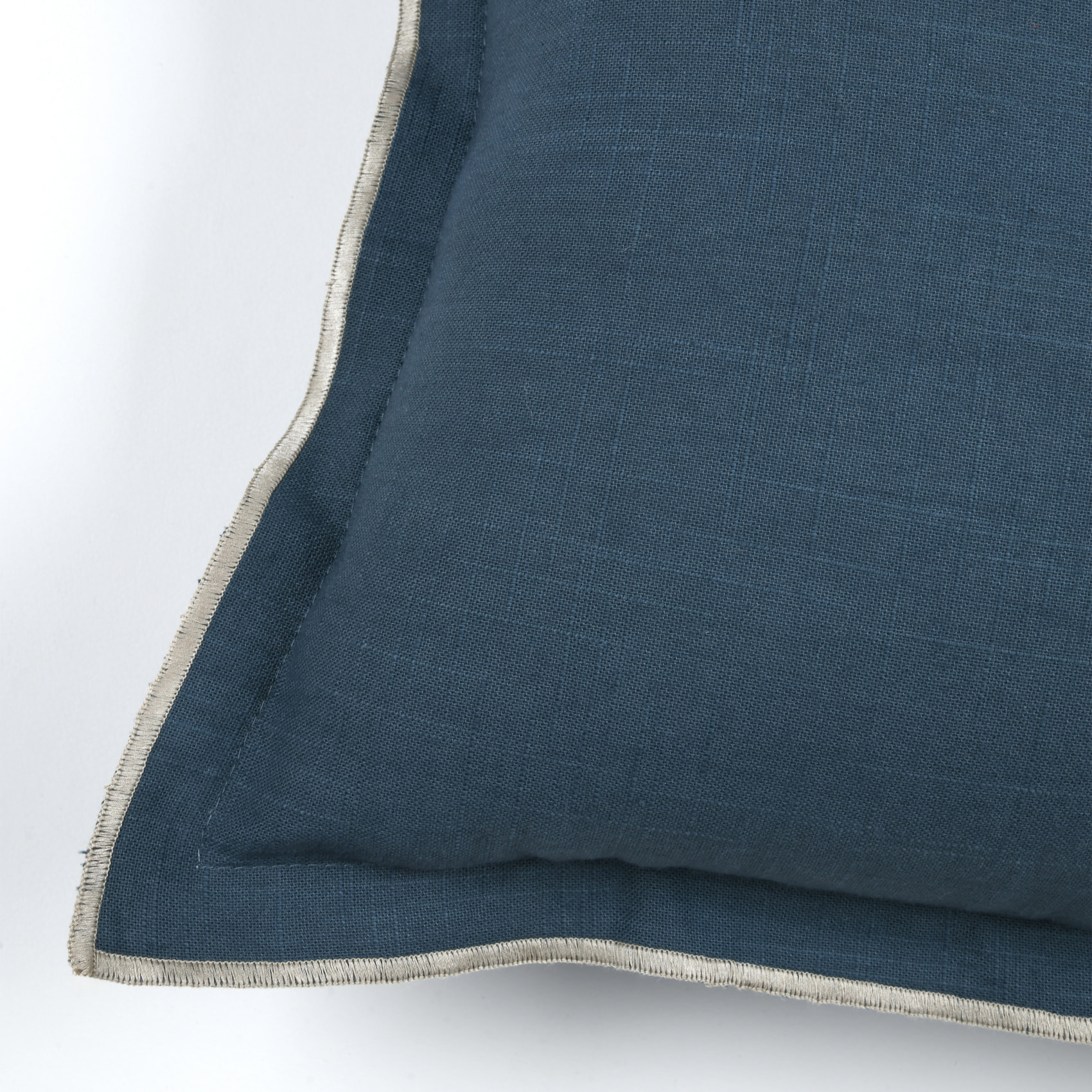 Coussin coton volant plat feston noir - Bleu