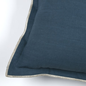 Coussin coton volant plat feston noir - Bleu