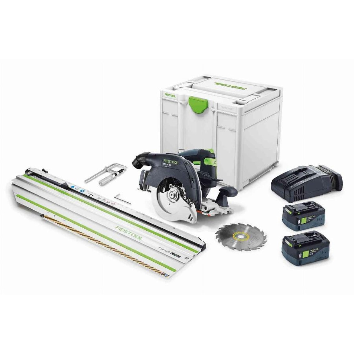 Scie circulaire à capot basculant sans fil HKC 55 5,0 EBI-Set-FSK 420 - FESTOOL - avec 2 batteries 18V 5.0 Ah - chargeur - SYSTAINER - 577675