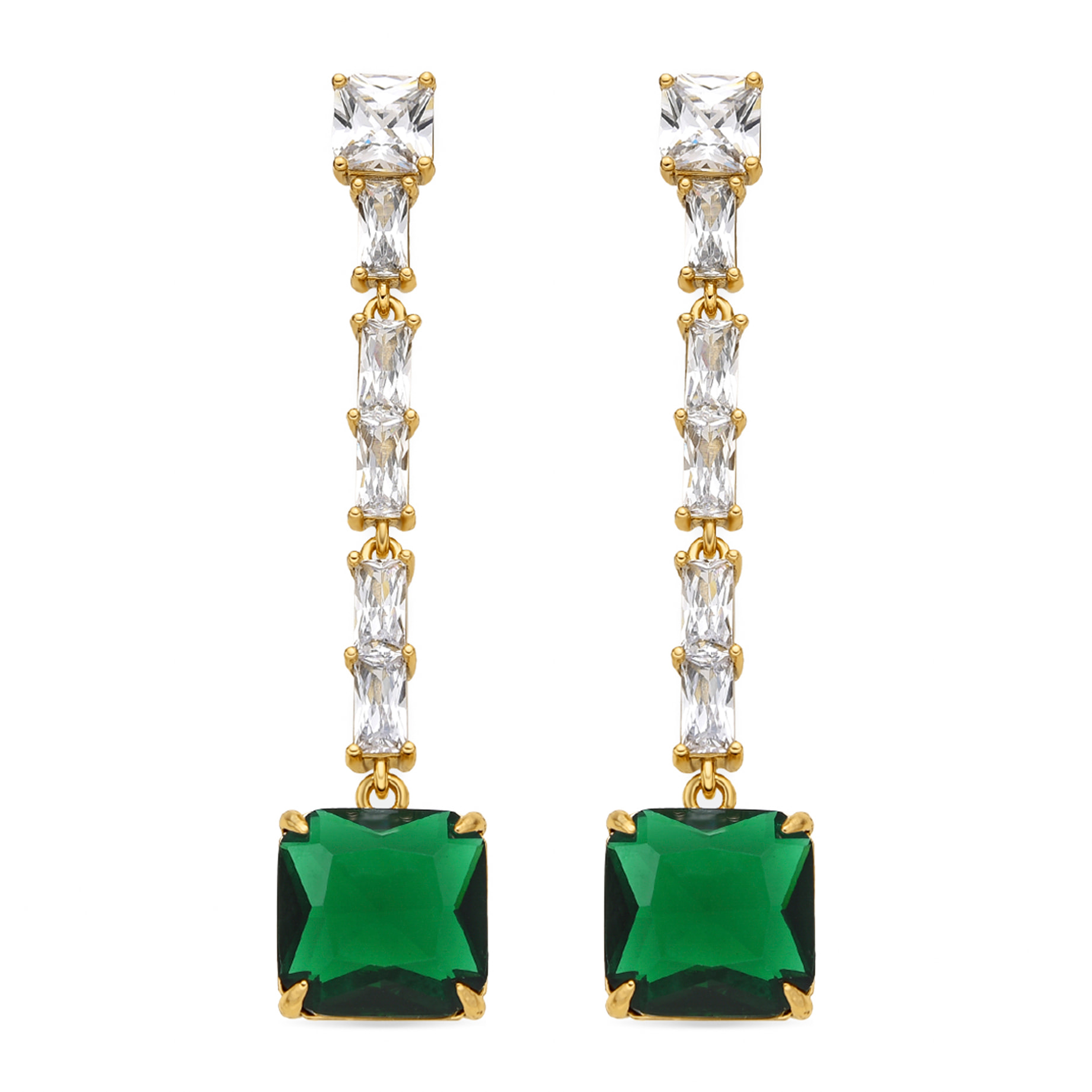 Pendientes con Circonita Esmeralda acabado oro 18k