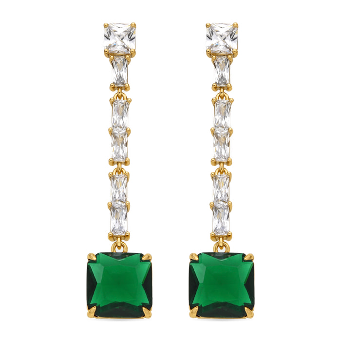 Pendientes con Circonita Esmeralda acabado oro 18k