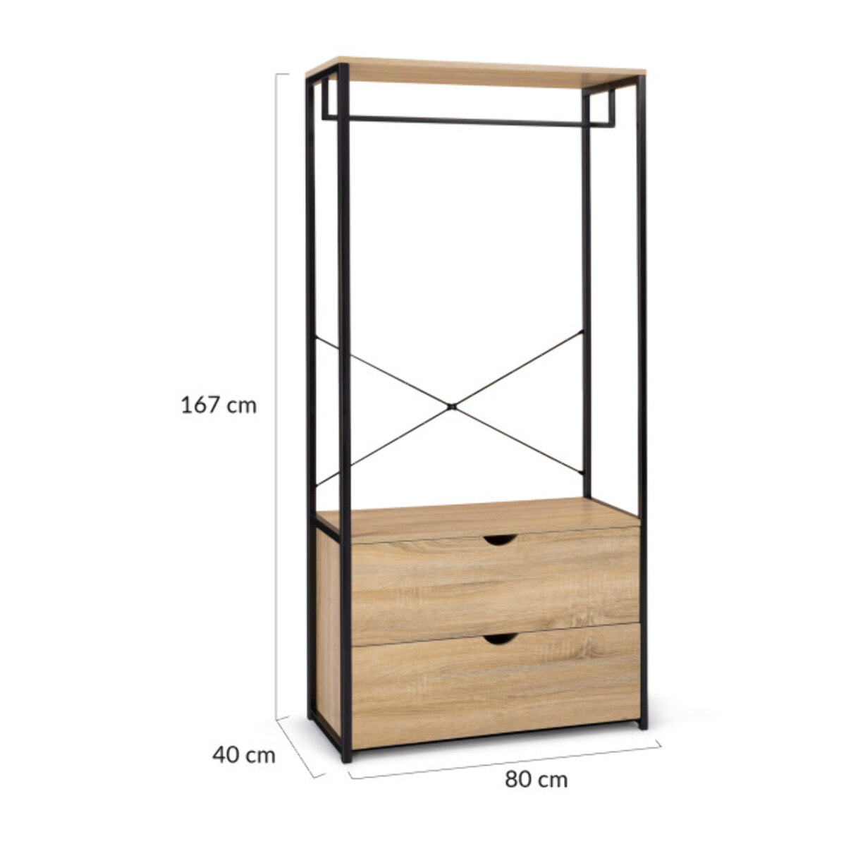 Dressing Memphis avec penderie et double tiroirs 80x167cm