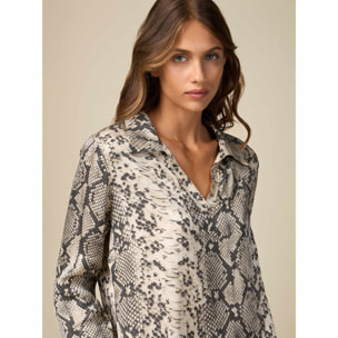 Oltre - Blusa con estampado reptil - Beige