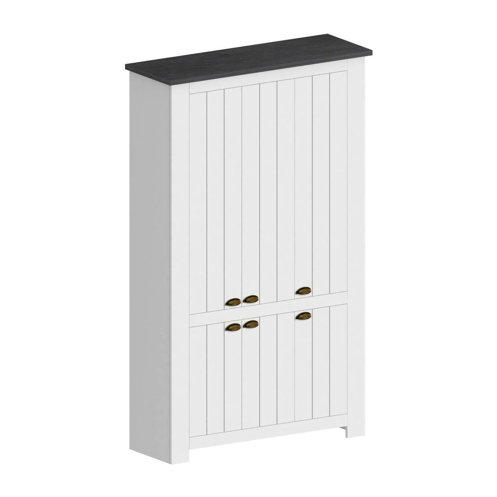 Scarpiera Apricena, Porta scarpe salvaspazio a 6 ante, Armadio multifunzione da ingresso, 114x42h200 cm, Bianco e Ardesia