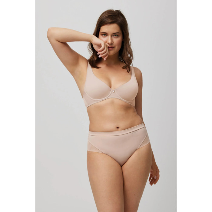Perizoma a vita alta in microfibra beige