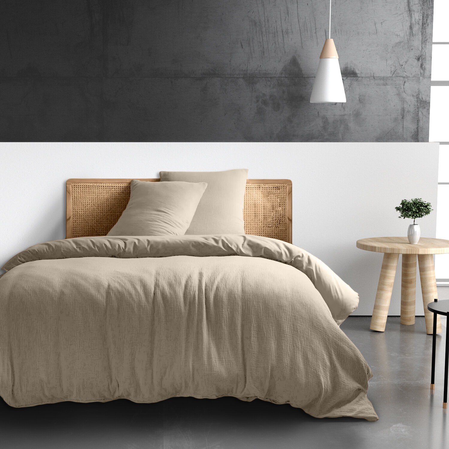 Housse de couette gaze de coton ecru naturel