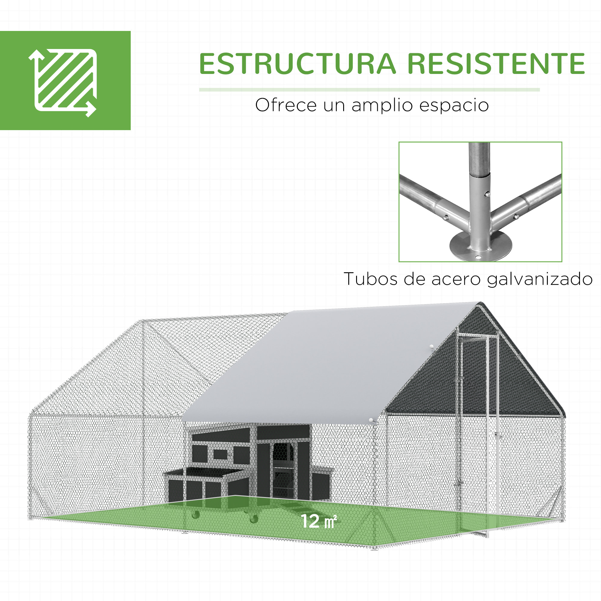 Conjunto de 1 Gallinero de Madera con Ventana Puerta Nido Bandeja Extraíble 147x93,5x89,5 cm y 1 Gallinero para Exterior Grande de Acero Galvanizado 3x4x2 m