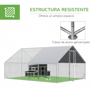 Conjunto de 1 Gallinero de Madera con Ventana Puerta Nido Bandeja Extraíble 147x93,5x89,5 cm y 1 Gallinero para Exterior Grande de Acero Galvanizado 3x4x2 m