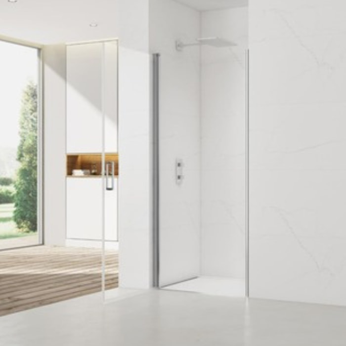 Set Porte de douche 90x196 cm transparente + Profilé pour paroi de douche + Poignée pour porte de douche (SATFUD90NIKA)