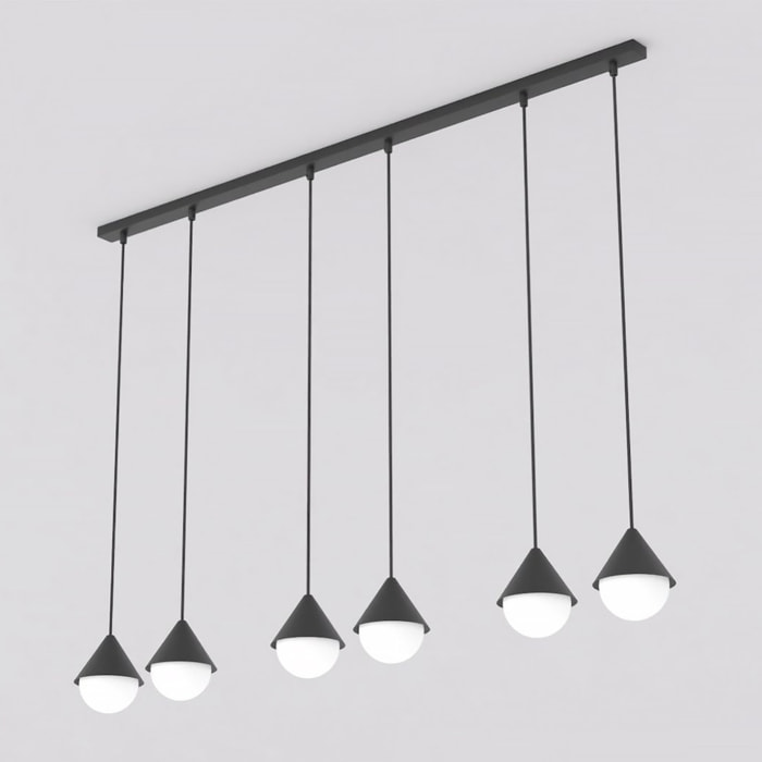 Lampada a sospensione Giro in acciaio nero e vetro