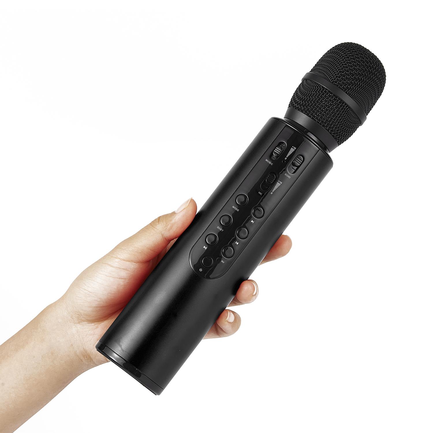 Microfono karaoke con altoparlante integrato, Bluetooth 5.0. Batteria da 2000 mAh. Tipo di condensatore.