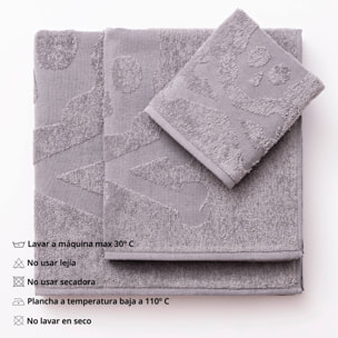 Juego de 4 sets de 3 toallas calavera (4x tocador 30x50cm + 4x manos 50x90cm + 4x baño 70x140cm) 450gsm en algodón, blanco-azul-gris scalpers home