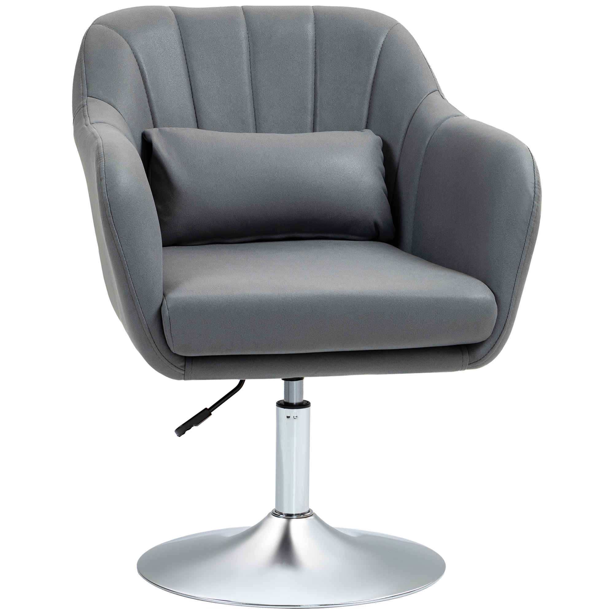 Fauteuil lounge design grand confort coussins lombaires hauteur réglable pivotant 360° piètement métal chromé lin gris