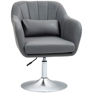 Fauteuil lounge design grand confort coussins lombaires hauteur réglable pivotant 360° piètement métal chromé lin gris