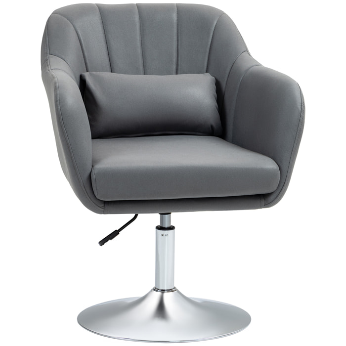 Fauteuil lounge design grand confort coussins lombaires hauteur réglable pivotant 360° piètement métal chromé lin gris