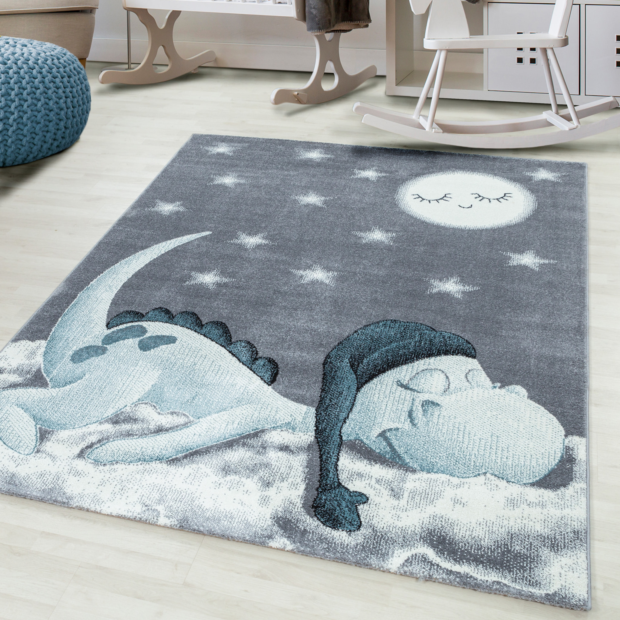 BAMBI - Tapis enfants à motif dinosaure bleu