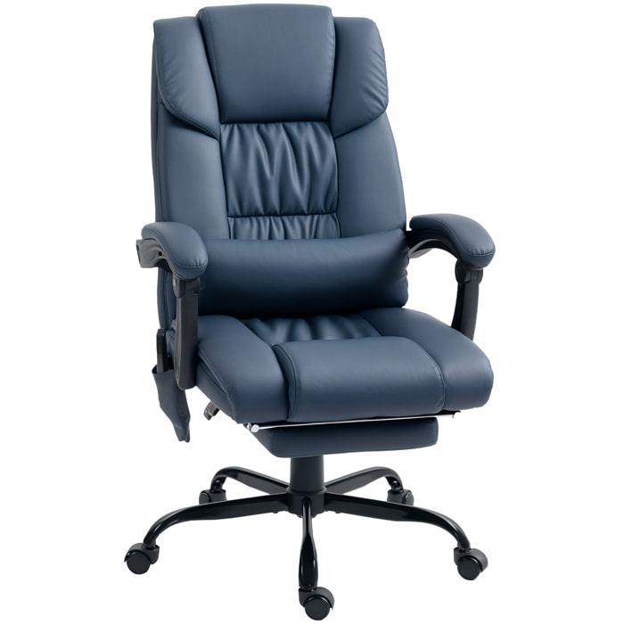 Fauteuil de bureau direction massant inclinable réglable - repose-pieds rétractable intégré - acier noir PU bleu