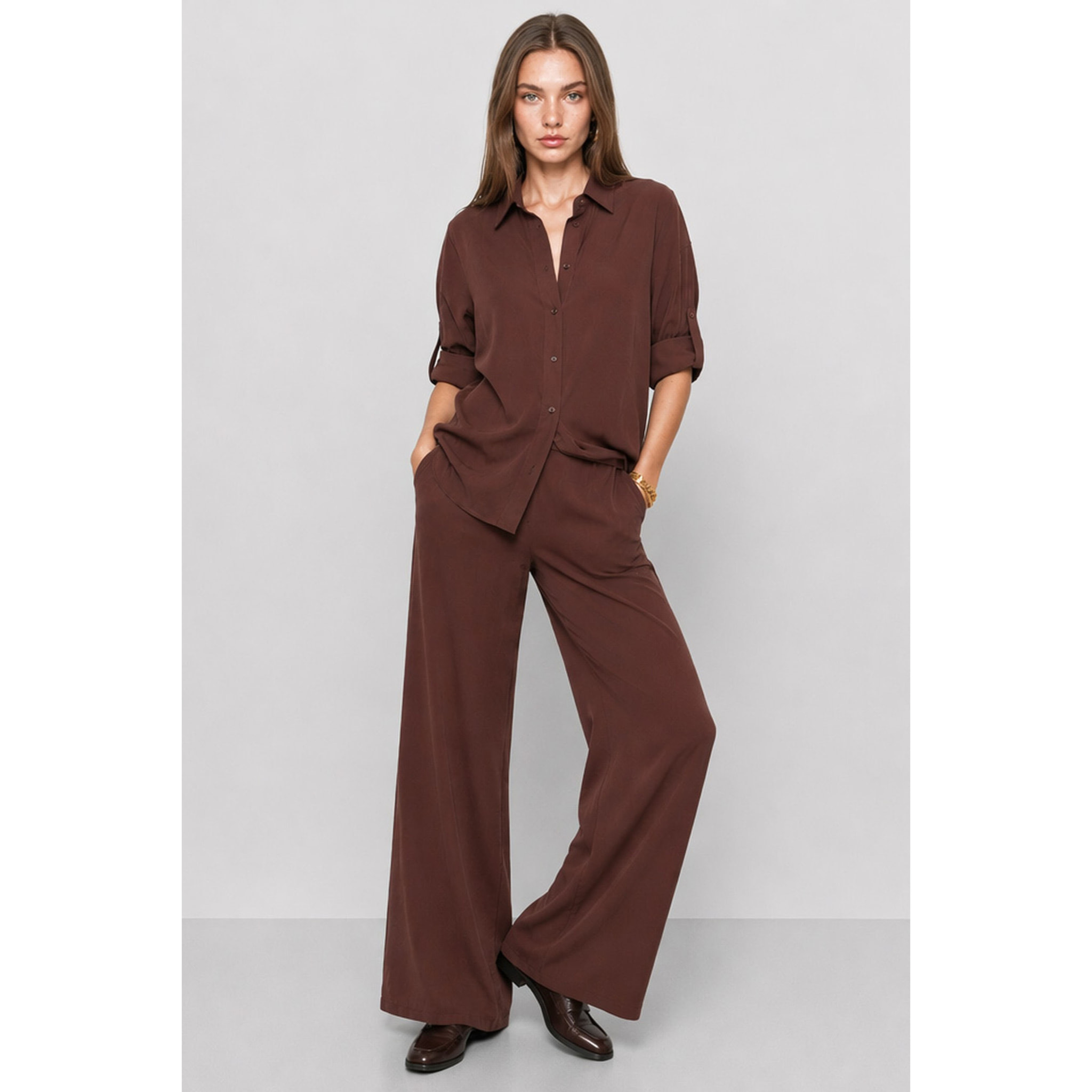 Kocca - Camicia da donna in viscosa con maniche lunghe arrotolabili Donna