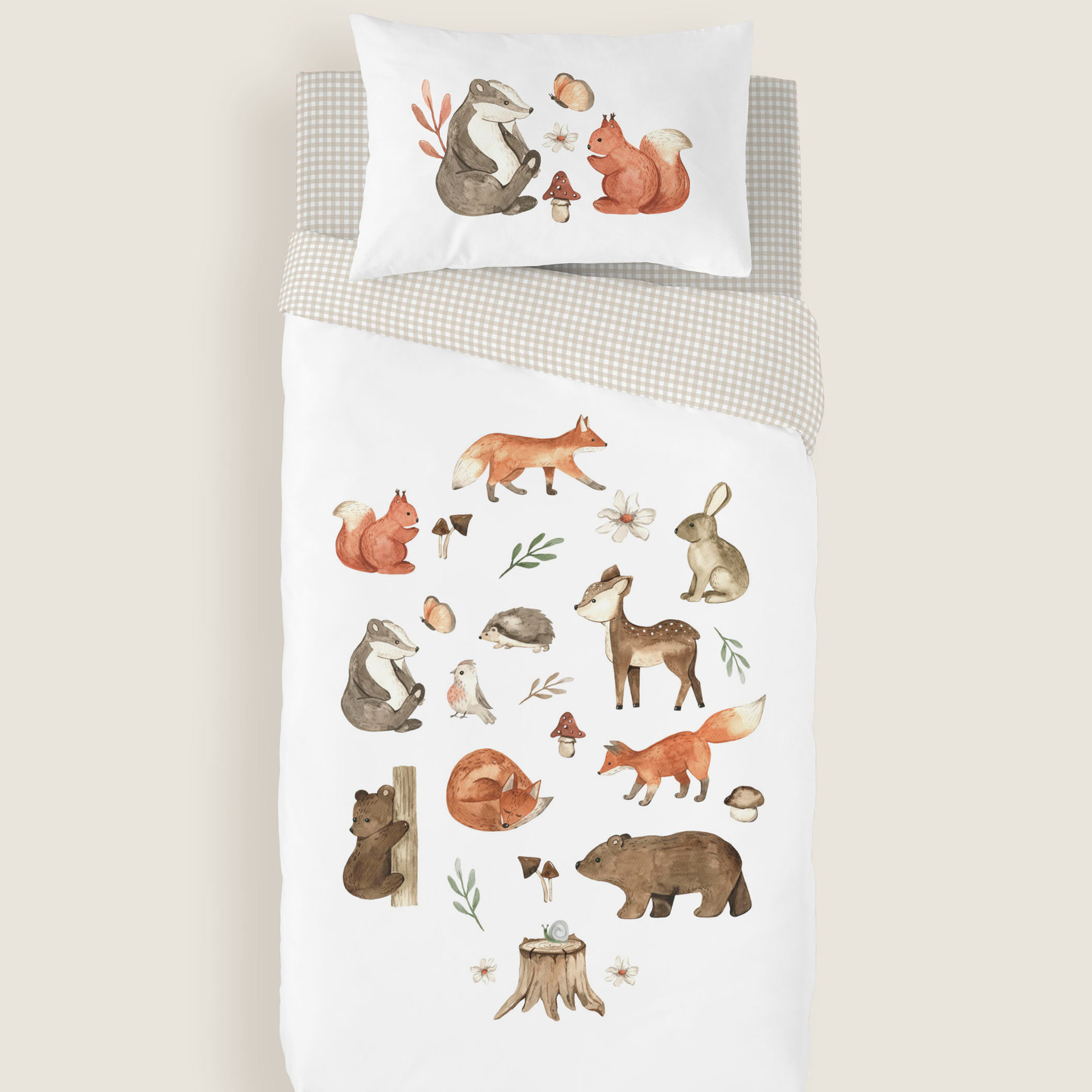 Cool Kids - Funda Nórdica Estampada - Reversible - Infantil - Cierre Solapa - 100% Algodón - Incluye 1 Funda de Almohada - Cuna/Maxicuna - Woodland