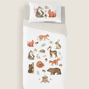 Cool Kids - Funda Nórdica Estampada - Reversible - Infantil - Cierre Solapa - 100% Algodón - Incluye 1 Funda de Almohada - Cuna/Maxicuna - Woodland