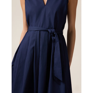 Oltre - Vestito midi in popeline con cintura - Blu