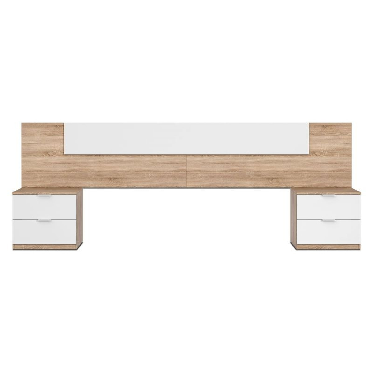 Cabecero para cama de 135-150 cm y 2 mesitas con cajones en blanco artik y roble canadian Luca Blanco Artik (Blanco Mate) - Roble Canadian