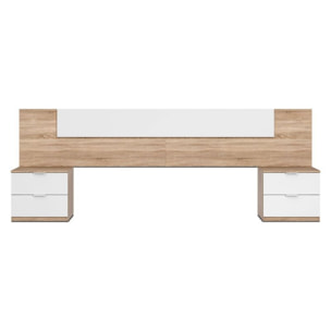 Cabecero para cama de 135-150 cm y 2 mesitas con cajones en blanco artik y roble canadian Luca Blanco Artik (Blanco Mate) - Roble Canadian