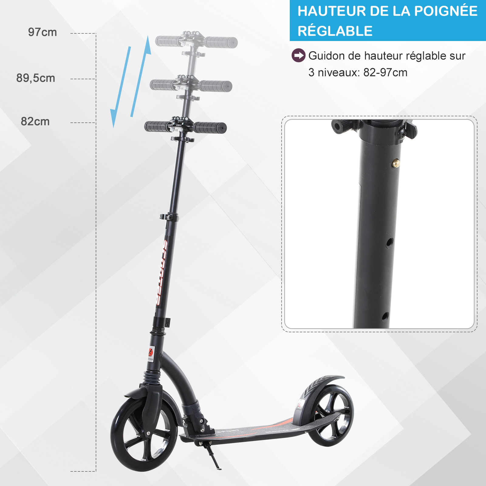 Trottinette pliable pour adulte enfant à partir 14 ans hauteur guidon réglable alu noir