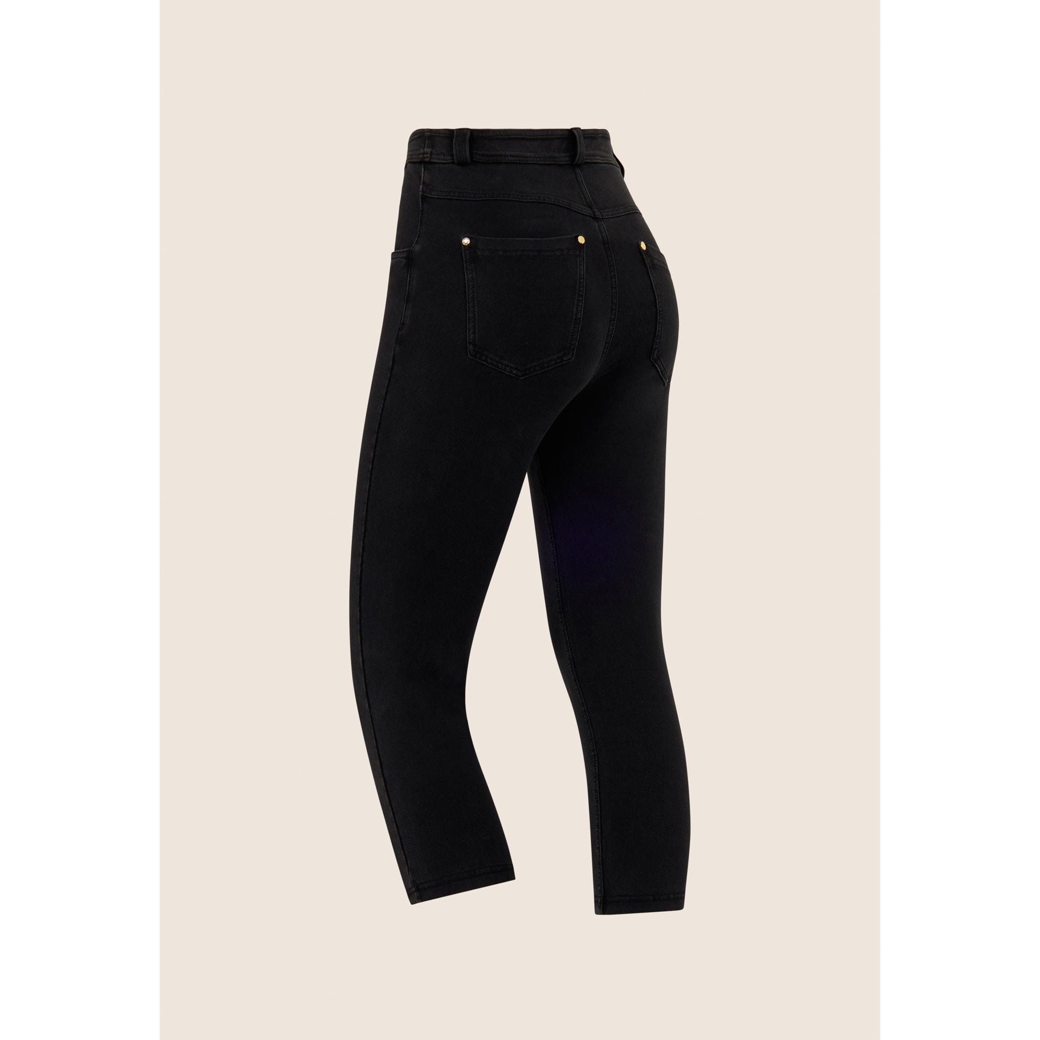 Pantaloni capri effetto denim con 5 tasche